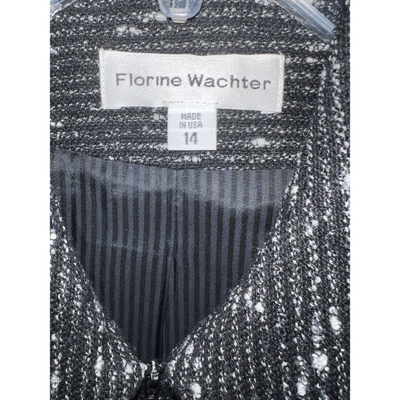 Florine Wachter Blazer Womens Sz 14 USA Black Cropped Zip Up Wool Tweed Career - Picture 2 of 7